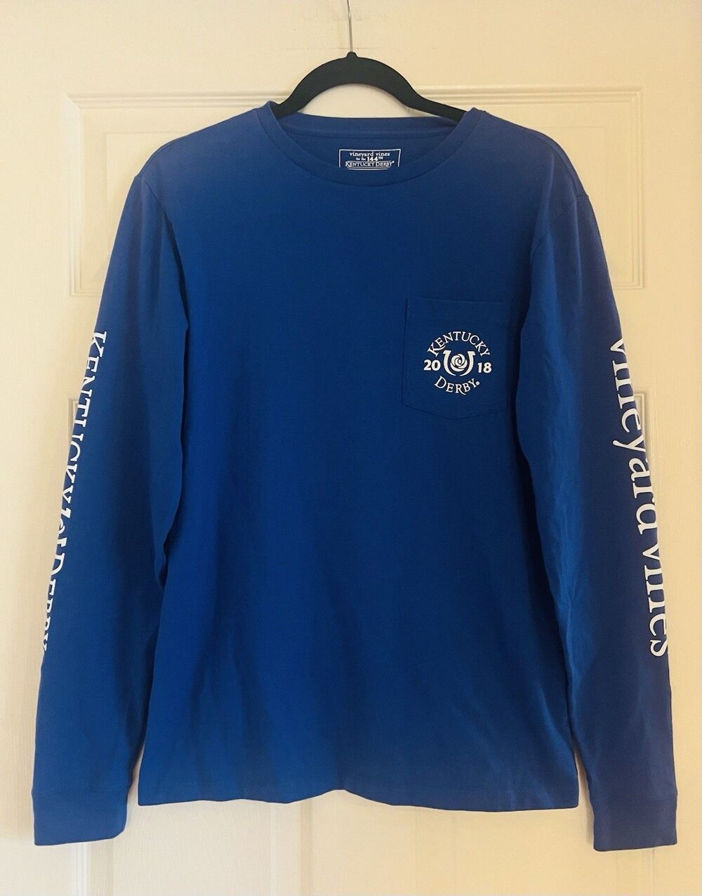 Vineyard Vines Kentucky Derby Shirt XS Blue Long Sleeve Pocket Graphic Tee 2018